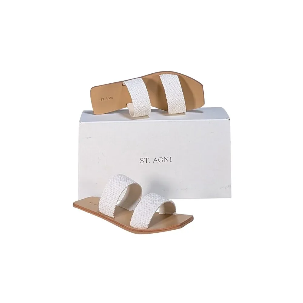 St. Agni - White Clea Woven Leather Slide Sandals Sz 6